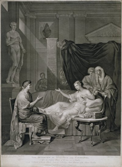 La entrevista de Augusto y Cleopatra, grabado por Richard Earlom (1743-1822) publicado en 1784 de Anton Raphael Mengs